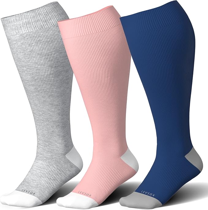 LEVSOX Wide Calf Compression Socks for Women&Men Plus Size 15-20mmHg Knee High Large Support Stockings for Circulation by Levsox