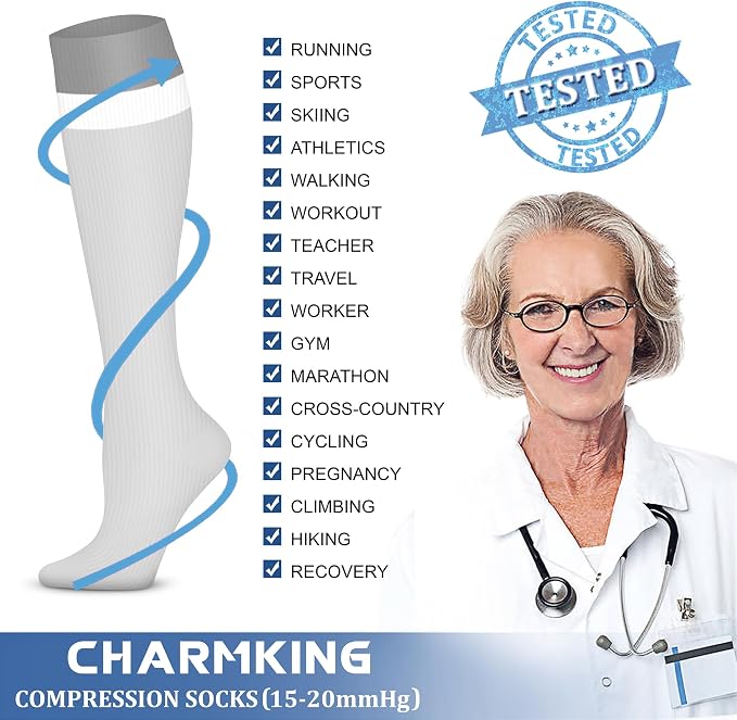 CHARMKING Compression Socks for Women & Men Circulation (3 Pairs) 15-20 mmHg is Best Support for Athletic Running Cycling - Image 6