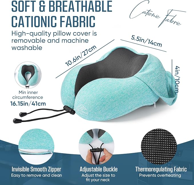 SkytraxComf® Travel Neck Pillow with Hood for Privacy on Long Flights | Memory Foam | Airplane Sleep | Safety-Tested Materials | Extra Large Hood | Chin Support | Earplugs | Washable Cover - Image 6