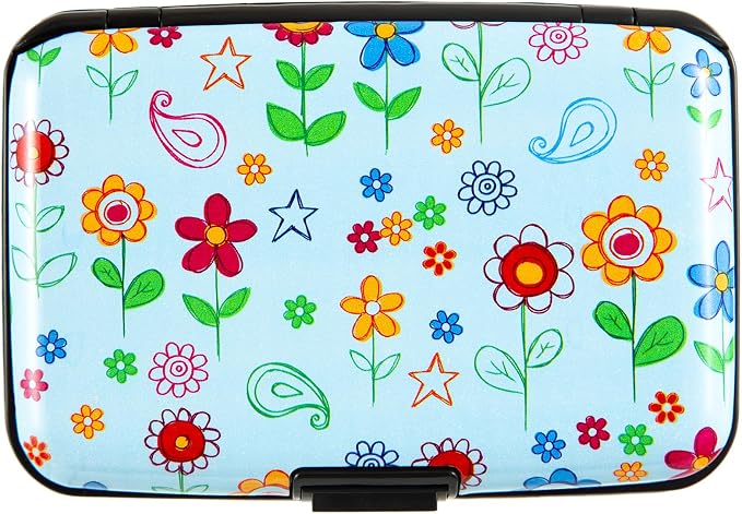 Credit Card Holder for Women Men RFID Blocking Wallet Small Business Metal Slim Mini Aluminum Hard Case (Doodle Garden Floral) - Image 5