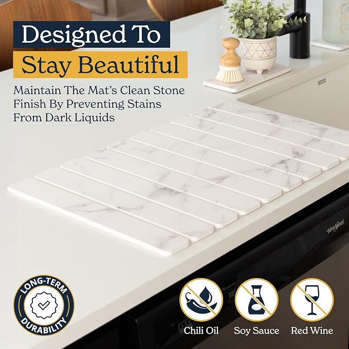 Oleex 3-Pack Stone Dish Drying Mat Set Includes 1 Large 24”x16” & 2 Small 4”x9” for Kitchen Counter-Collapsible Diatomaceous Earth Pad Absorbs Water & Dries Dishes Fast, Non-slip, Odor-Resistant Mats - Image 7