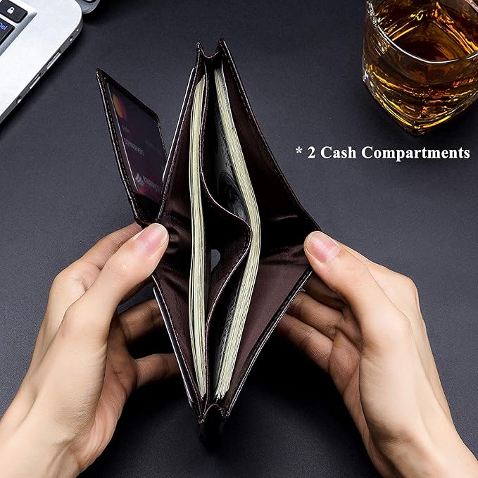 BULLCAPTAIN Large Capacity Genuine Leather Wallet for Men QB-027 | Bifold Wallet,RFID Blocking,Credit Card Holder,15 Card Slots,Special Expandable Design,gift choice - Image 4