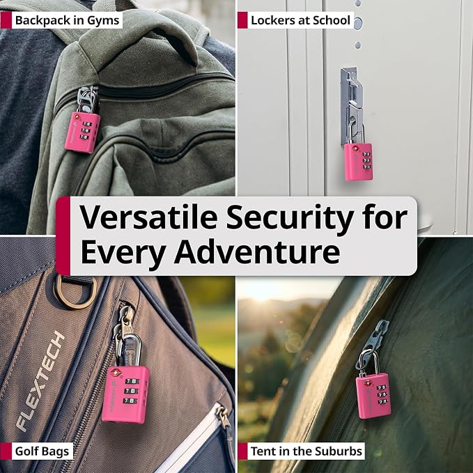 Fosmon TSA Approved Pink Locks for Luggage. Cute Locker Suitcase Lock with Open Alert Indicator, 3 Digit Combination Padlock with Alloy Body for Travel, Backpack Zipper Anti Theft, Gym, Women- 2 Pack - Image 8