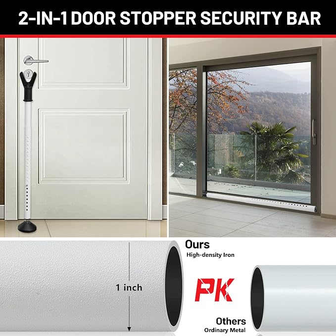 Door Security Bar 1 Pack, Heavy Duty Door Stoppers, 20-51 inch Adjustable | Sliding Glass Door Security Bar with Rubber Tips, Door Stop for Front Door, Portable Door Jammer for Apartment Dorm Travel - Image 3