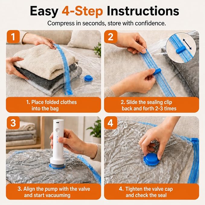 21 Pack Vacuum Bags for Travel with Rechargeable Pump, Save Luggage Space | Transparent Bag Design for Easy Clothing Organization, 1500mAh USB-C Wireless Pump, Ideal for Suitcases, Backpacks, Wardrobes - Image 7