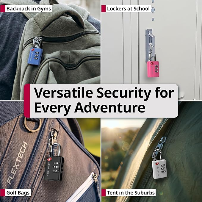 Fosmon TSA Approved Luggage Locks, 3-Digit Combination Padlock, 4 Pack | Features Open Alert Indicator and Alloy Body. Anti-Theft for Travel, Backpack Zipper, Gym Locker, Gun Case, Tent. - Image 8