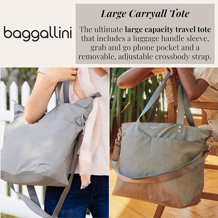 Baggallini Carryall Tote - Lightweight Nylon Zipper Top Weekender Travel Beach Bag w/Luggage Sleeve - Image 2