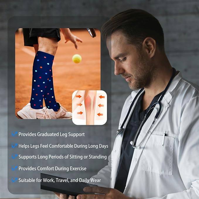 LEVSOX Cotton Compression Socks for Women&Men 20-30mmHg Knee High Cute Support Sock for Nurses Pregnancy Travel - Image 6