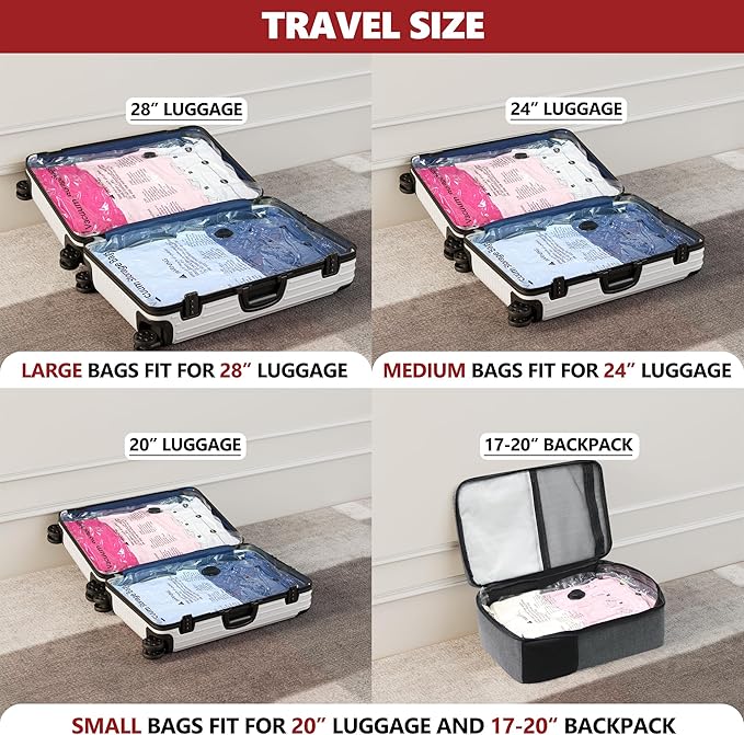 Vacuum Seal Bags for Clothing Travel and Home Storage, Travel Vacuum Bags with Electric Pump, Space Saver Compression Packing Cubes for Luggage Suitcase Bedding Blankets Clothes, 15 Combo - Image 3