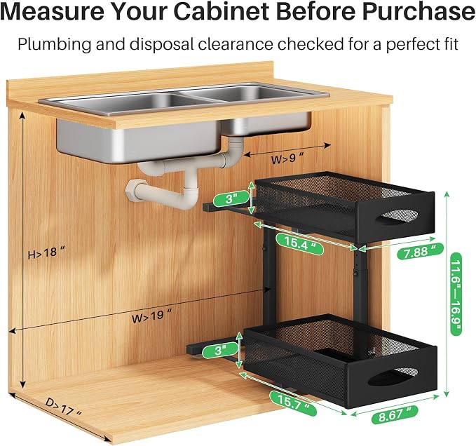 Under Sink Organizer, 2 Tier Pull out Cabinet Organizer Baskets with Mesh Sliding Drawers, Slide out Storage Shelf for Home, Kitchen, Bathroom, Pantry, Office Cabinet, Countertop(1 Pack) - Image 2