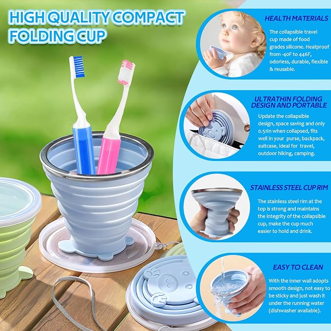 Toothbrush Travel Case, Travel Toothbrush Silicone Collapsible Toothbrush Cup, Travel Toothbrush Set Suitable for Business Camping Travel or Daily Use (Blue) - Image 3