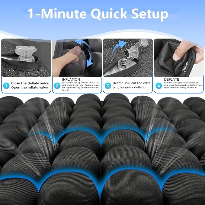 Airplane Seat Cushion, Inflatable Seat Cushion, Travel Cushion | with No External Air Pump, for Car, Airplane, Office, Ergonomic Comfort Support, Adjustable Air Cushion with Non-Skid Bottom - Image 6