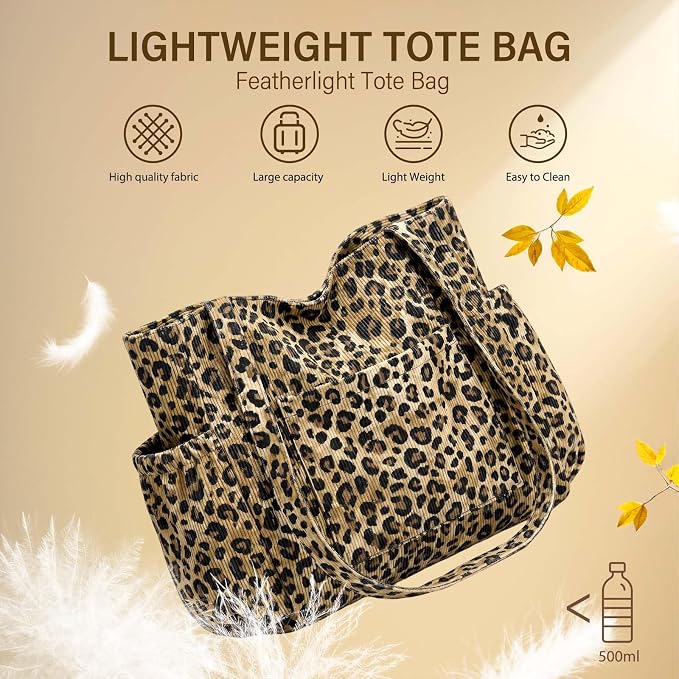 Corduroy Tote Bag for Women,Large Capacity Cute Tote Bags With 6 Pockets,Crossbody Shoulder Handbag for Work Travel Gym - Image 9