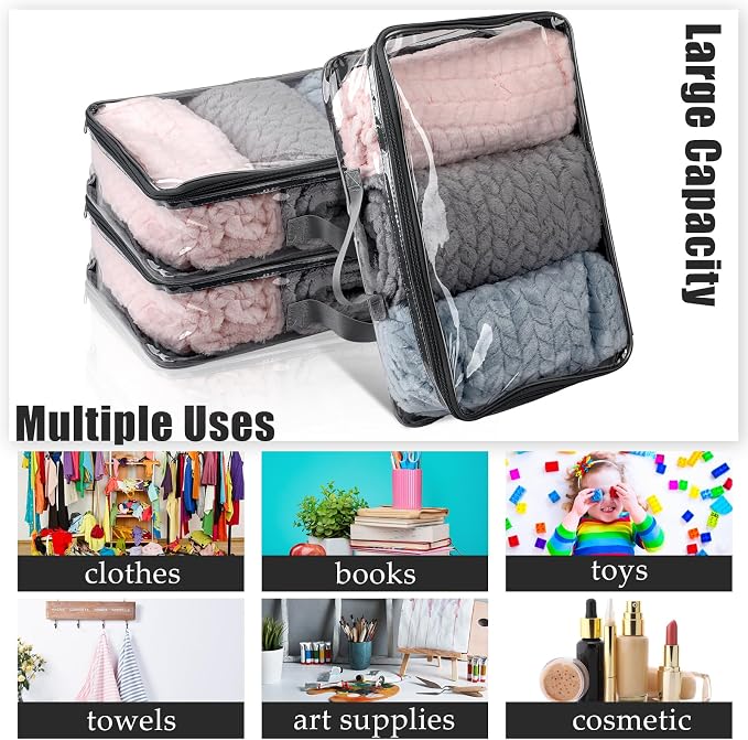 6 Pieces Large Clear Travel Packing Cube Clear Vinyl Zippered Storage Bags See Through Moving Bag PVC Multipurpose Pouch with Handle for Suitcase Shirts Dress Storage (Gray, 15.8 x 10.2 x 3.9 Inch) - Image 7