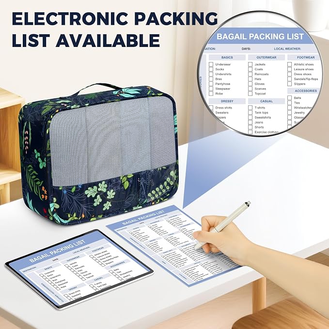 BAGAIL 9 Set Packing Cubes with Packing List Luggage Packing Organizers for Travel Accessories (Navy leaf) - Image 4
