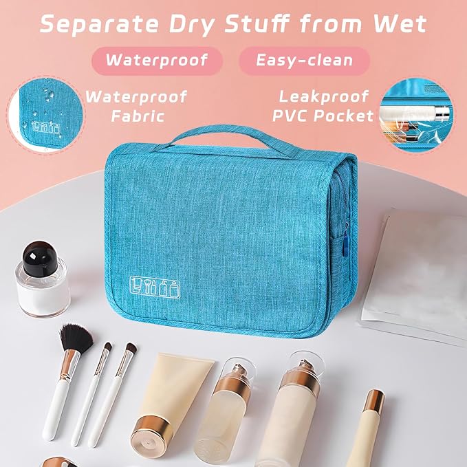 Toiletry Bag Travel Bag with Hanging Hook for Women Men,Sky Blue | Waterproof Small Capacity Hanging Multifunctional Makeup Bag for Toiletries, Portable Cosmetic Bag Travel Organizer - Image 4