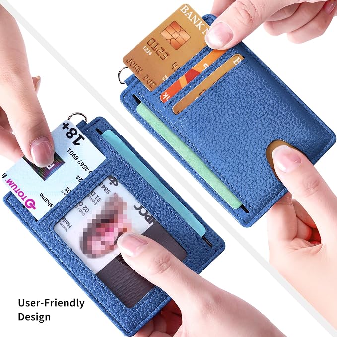 Mayski Slim Wallet, Credit Card Holder for Women, Minimalist Front Pocket RFID Blocking Card Cases, Small Wallet Women Men(Litchi Ocean Blue) - Image 3