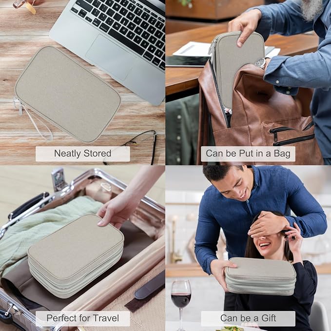 FYY Electronic Organizer, Travel Tech Pouch Bag, Large, Khaki | Wrist Strap, Waterproof, Double Layers Portable Electronics Travel Carrying Case for Cord, Charger, Daily Business Trips Use - Image 7
