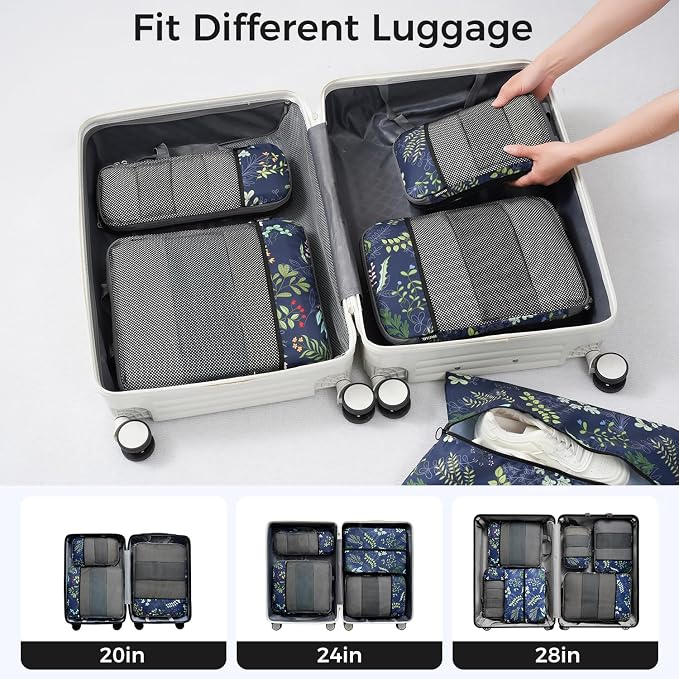 BAGAIL 4 Set/6 Set/8 Set Compression Packing Cubes Travel Accessories Expandable Packing Organizers (Half Mesh, 6-Navy Leaf) - Image 6