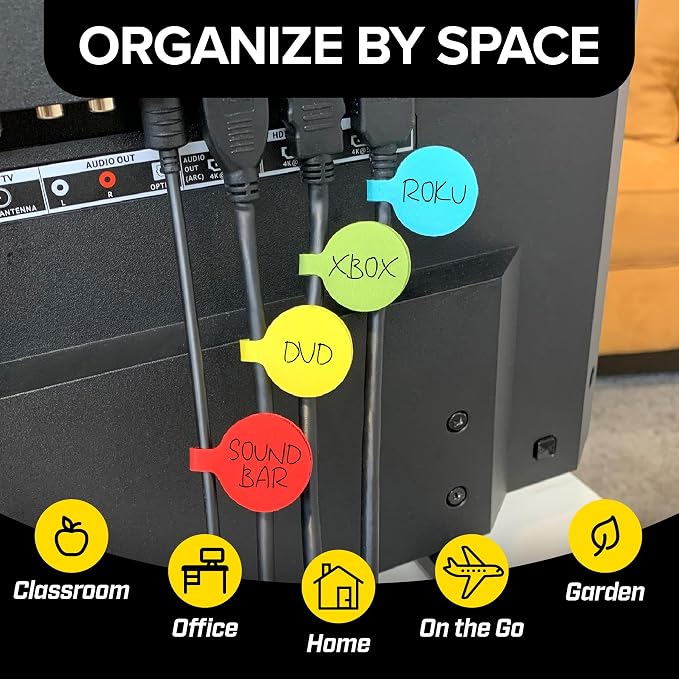 Cable Labels - Wrap-It Storage - Circles, Multi-Color (36-Pack) - Color Coded Labels for Organizing, Wire Tags Write on Surface for Labels for Charging Cords and Electronics | Color Coded Labels for Organizing, Wire Tags Write on Surface for Labels for... - Image 6