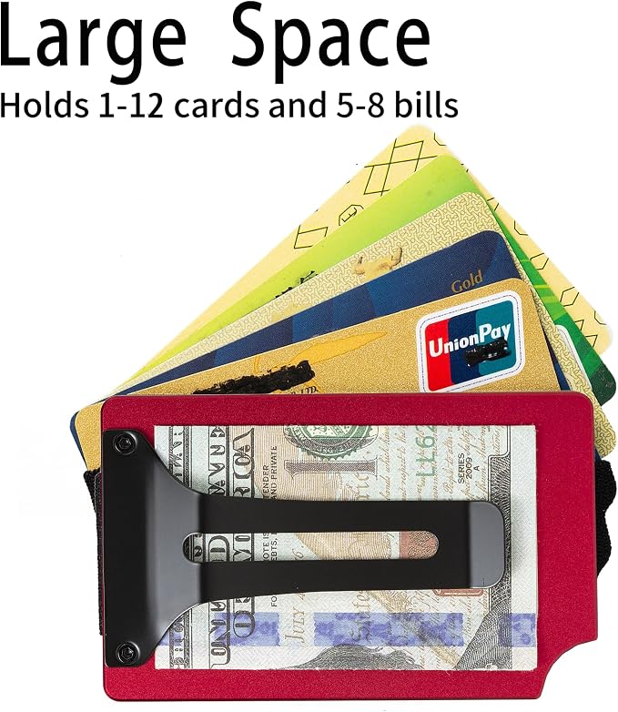 Minimalist Wallet for Men, Slim Metal RFID Blocking Wallet Credit Card Holder Money Clip & Cash Strap, Scratch-Resistant Holds 15 Cards,Ideal Gift for Men | Matt Red - Image 2