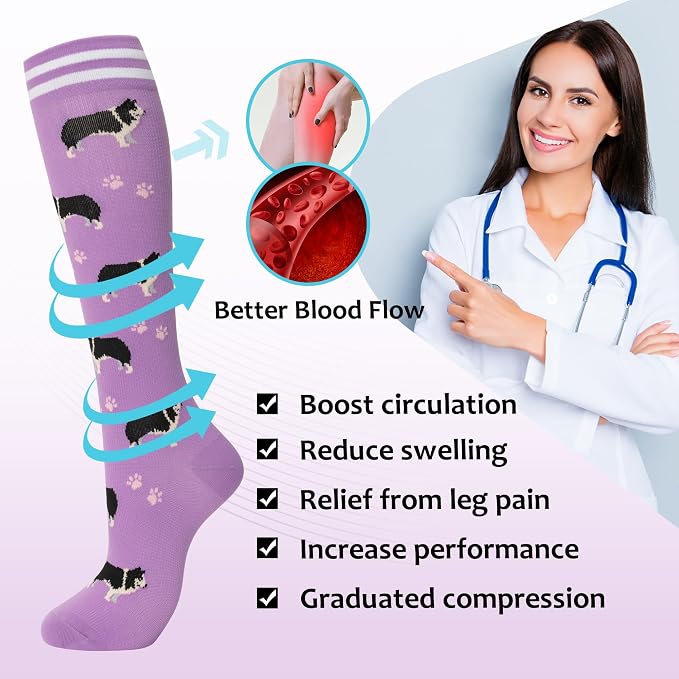 fenglaoda Compression Socks Women Men 4 Pairs, Knee High Support Socks for Running, Sports, Travel, Flight, Nurse - Image 4