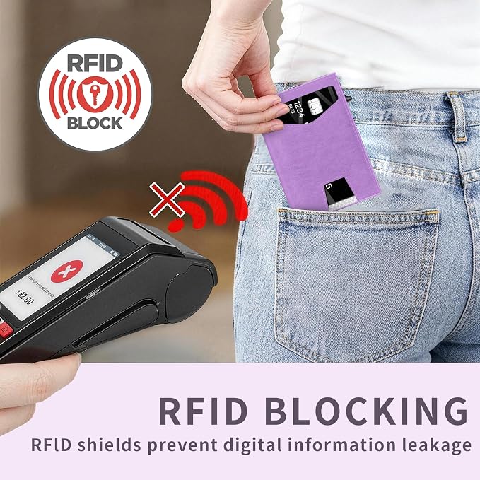 RFID Wallet Women: Stylish Security Metal Wallet for 10-12 Cards & 2 ID Windows - Smart Pop-Up Credit Card Holder & Cash Slot in Compact Trifold Design,Gift for Her(Purple) - Image 6