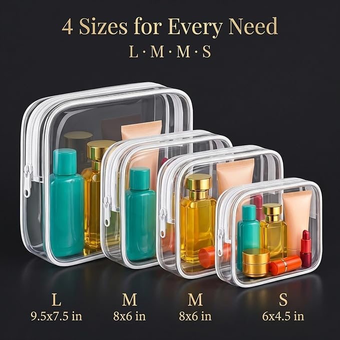 Clear Makeup Bag 4 Pack, TSA Approved Toiletry Bag for Women, Waterproof PVC Cosmetic Pouch Travel Organizer, Clear Bags for Diaper Bag Organizer Purse, Portable Zipper Pouch Set (L+M+M+S) white - Image 2