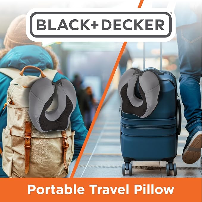 BLACK+DECKER Cooling Gel Memory Foam Neck Pillow – Travel Pillow for Plane, Car & Train – Ergonomic Neck Support, Slow Rebound Memory Foam, Washable Cover, Universal Fit, Grey - Image 7