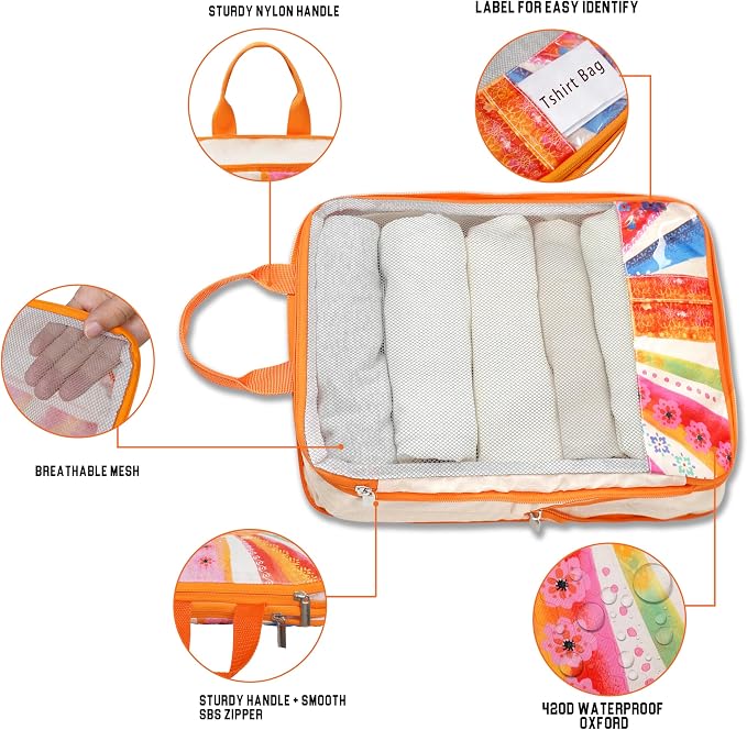Compression Packing Cubes for Travel, 7 Set Natural Life Expandable Mesh Luggage Organizers, Waterproof Expandable/Compression Bags Bohemia Travel Packing Cubes with Clear Toiletry Bag - Image 5