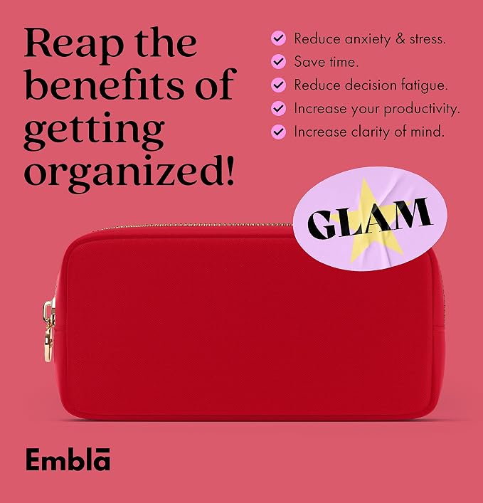 Embla Makeup Bag Travel Cosmetics Pouch and Toiletry Bag, Nylon Zipper Pouch Purse, Cute Make Up Organizer Storage Tote for Women Girls, Waterproof Travel Skincare Case, Small Makeup Bags, Ruby Red - Image 5