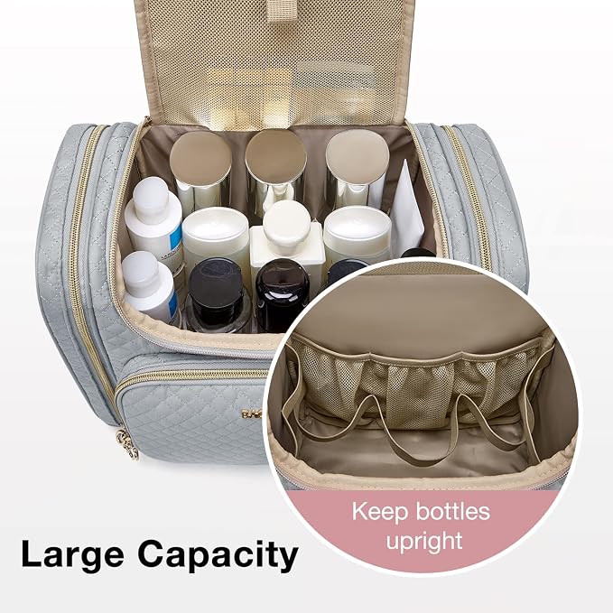 BAGSMART Toiletry Bag for Women, Travel Toiletry Bag, Water-resistant Cosmetic Makeup Bag, Large Capacity Travel Organizer for Full Sized Toiletries and Cosmetics, Grey | Cosmetic Makeup Bag, Door Room Essentials Travel Organizer for Full Sized Toiletr... - Image 4