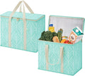 VENO 2 Pack Insulated Cooler Bag Reusable Grocery Bag for Food Delivery | Heavy Duty Large Collapsible Cooler Shopping Tote w/ Zippers, Foldable, Stands Upright for Camping Picnic(Evergreen, 2 Pack) by Veno