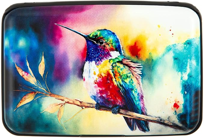 Credit Card Holder for Women Men RFID Blocking Wallet Small Business Metal Slim Mini Aluminum Hard Case (Watercolor Painting Hummingbird) by Kaabao
