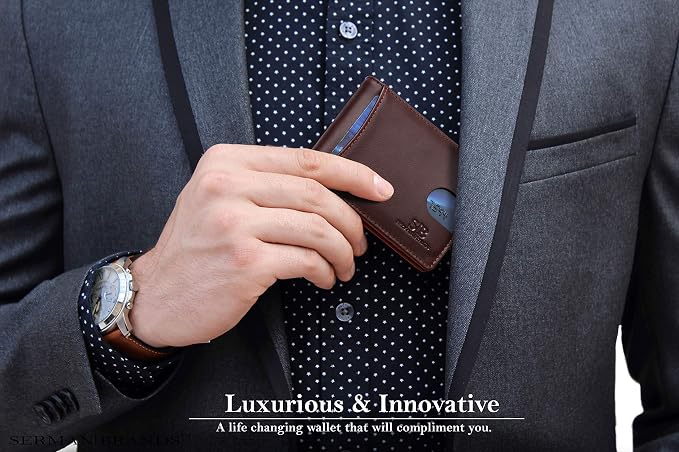 SERMAN BRANDS RFID Blocking Slim Bifold Genuine Leather Minimalist Front Pocket Wallets for Men with Money Clip Thin Mens - Image 2