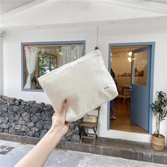 Cosmetic Bags for Women - Corduroy Cosmetic Bag Aesthetic Women Handbags Purses Smile Dots Makeup Organizer Storage Makeup Bag Girls Case Bags (Pure Milky white) - Image 3