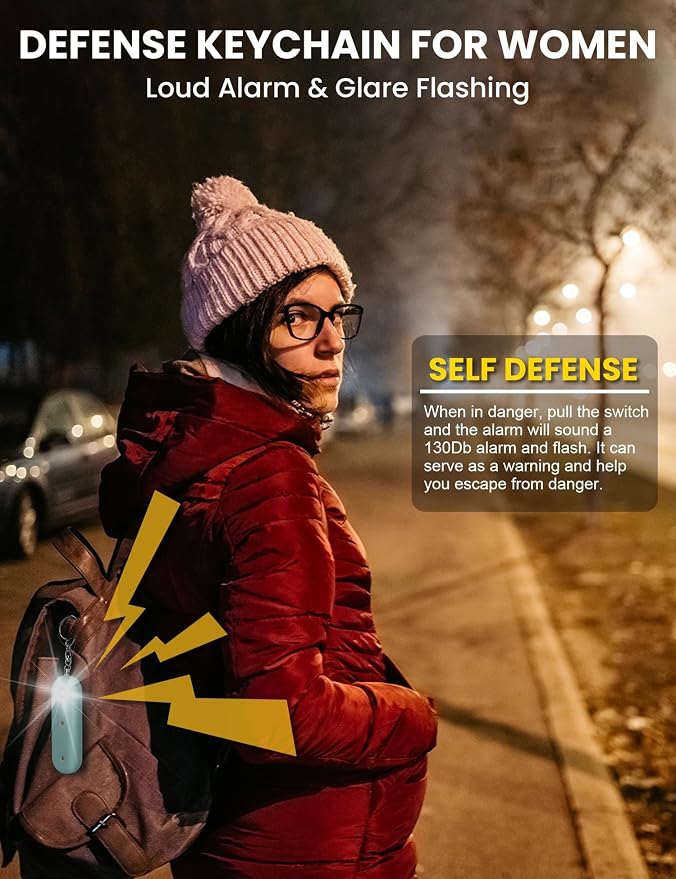 Personal Safety Alarm Keychain for Women, 130DB Loud Self Defense Key Chain with LED Strobe Light, Protection Safe Siren Devices for Elderly Emergency Travel College (4 Colors) - Image 3
