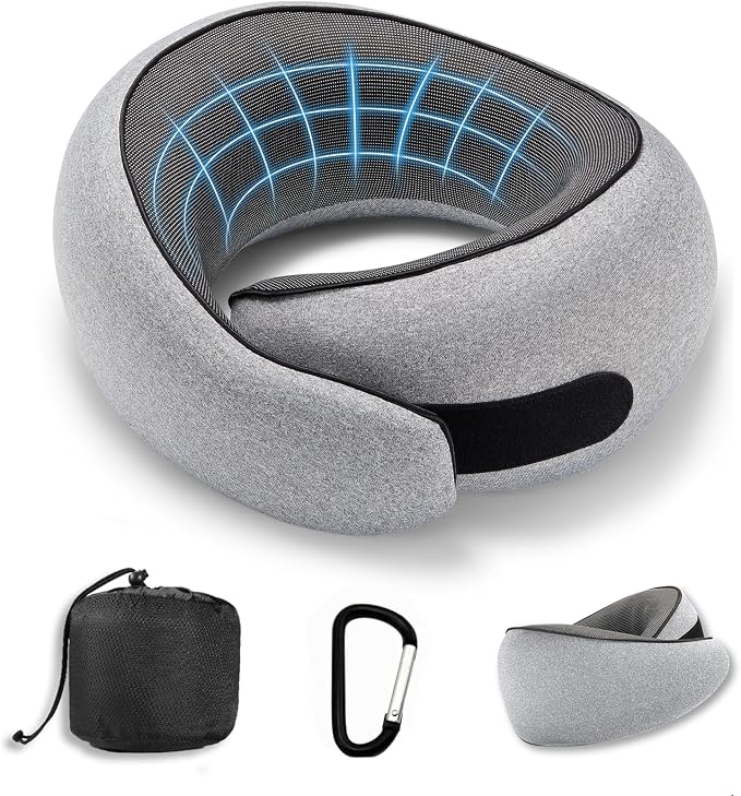 SZXYX Neck Travel Pillows - 100% Pure Memory Foam Neck Pillow for Airplanes, Comfortable Breathable Cover, 360° Support Stowable Pillows for Sleeping, Car, Airport Travel Essentials, Heather Gray by SZXYX
