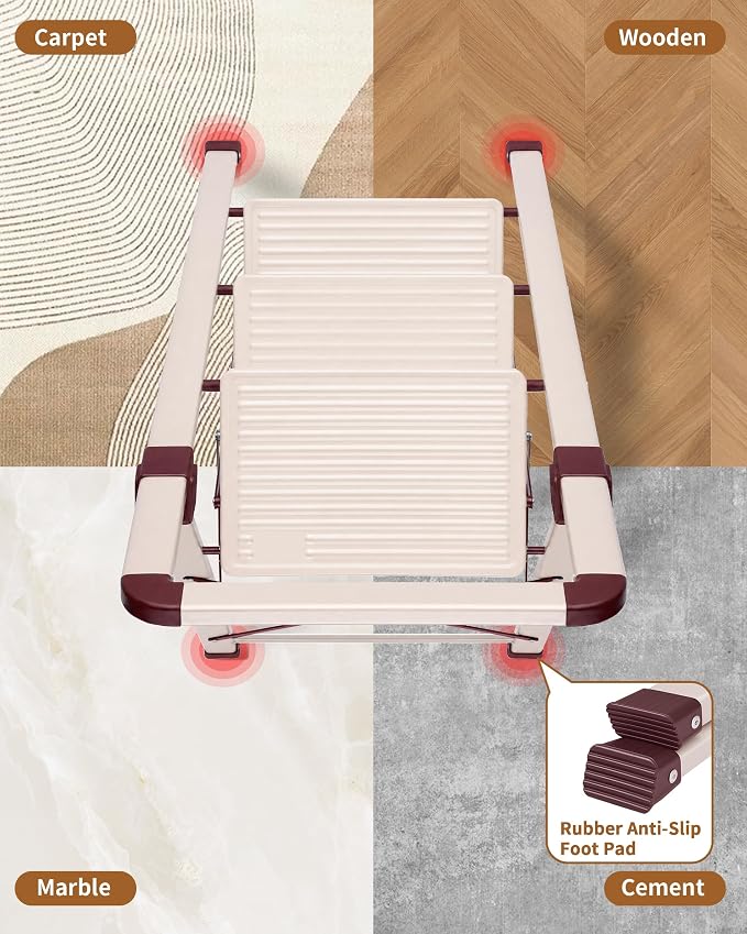 Step Ladder 4-Step White Finish Folding Ladders | Anti-slip Sturdy Foldable Ladder Step Stool for Kitchen Home Office Libaray - Image 4