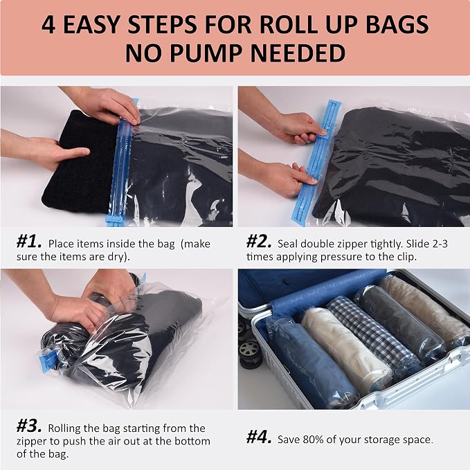 Cozy Essential Compression Bags for Travel - Travel Essentials - 20 Pack Space Saver Bags - No Vacuum Needed - Compression Packing Bags for Cruise Accessories - Image 6
