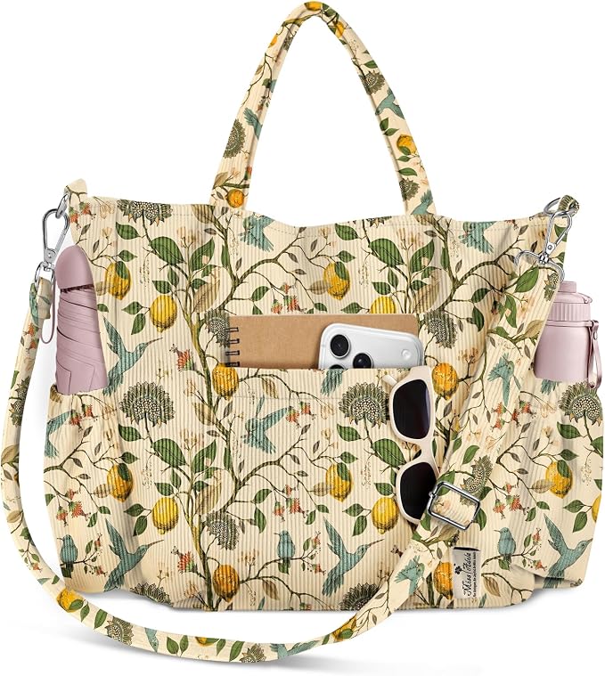Miss Adola Corduroy Crossbody Tote Bag for Women | Multi Pocket Storage, Zipper Closure, Adjustable Strap, Fits 14 Inch Laptop, Foldable Reusable, for Work Travel Everyday by MissAdola