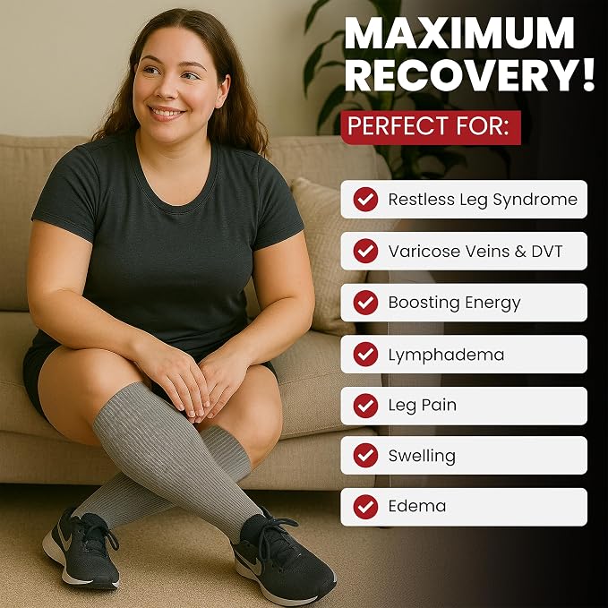 BAMS Plus Size Compression Socks Wide Calf XL XXL XXXL – Graduated Knee-High Support, Viscose from Bamboo Easy-On/Easy-Off - Image 4