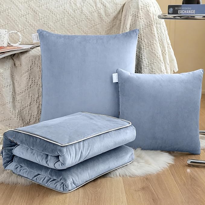 Gray Pillow Blanket 2 in 1 Convertible, Soft Plush Throw Blanket, Large Warm Travel Blanket, Foldable Compact Pillow for Airplane,Car by DPCC