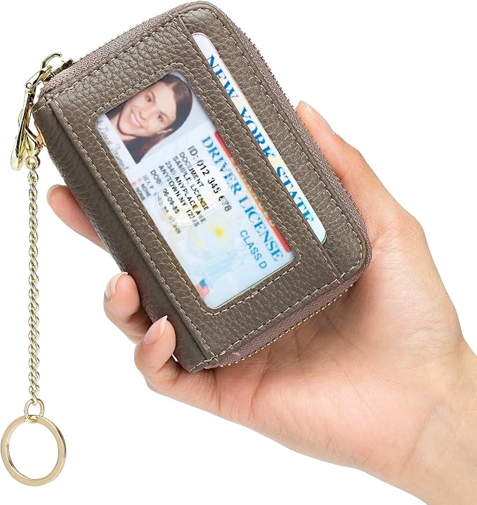 imeetu RFID Credit Card Holder, Small Card Wallet Women, Leather Card Case | Genuine Leather Women's Card & id Cases, Change Coin Purse with Zipper Keychain id Window, 20 Colors & 3 Styles, Daily, Gifts - Image 7