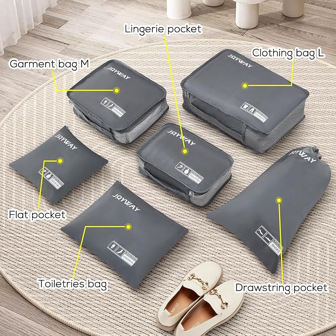 Joyway 6 Set Packing Cubes for Travel, Lightweight Luggage Organizer Bags for Suitcases, Travel Essentials Clothes Storage Bags for Carry On, Backpack, Vacation and Business Trips - Image 6