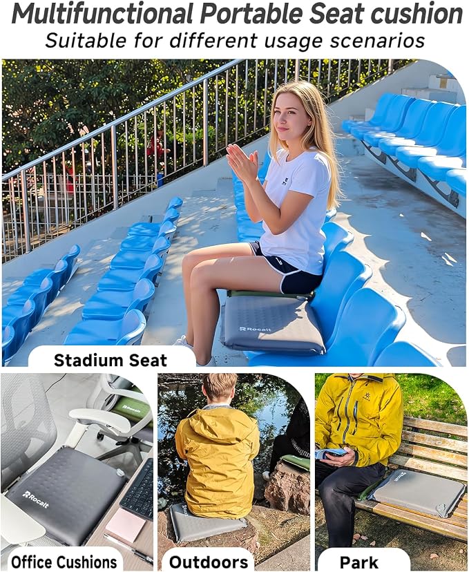 Rocalt Self Inflating Seat Cushion for Airplane Seats and Bleachers | 3s valve inflation, 0.44 lb pack, 17.1 x 13.8 x 2 in support, TPU fabric, for flights, stadiums and camping - Image 5