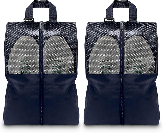 Shoe Bags For Travel, Used As For Storage or Shoe Travel Bag, Space Saving When Travelling With This Travel Shoe Bags For Packing, Featuring Waterproof Nylon Sneaker Bag. (Navy, 2 Pack, Medium) by HANOZI