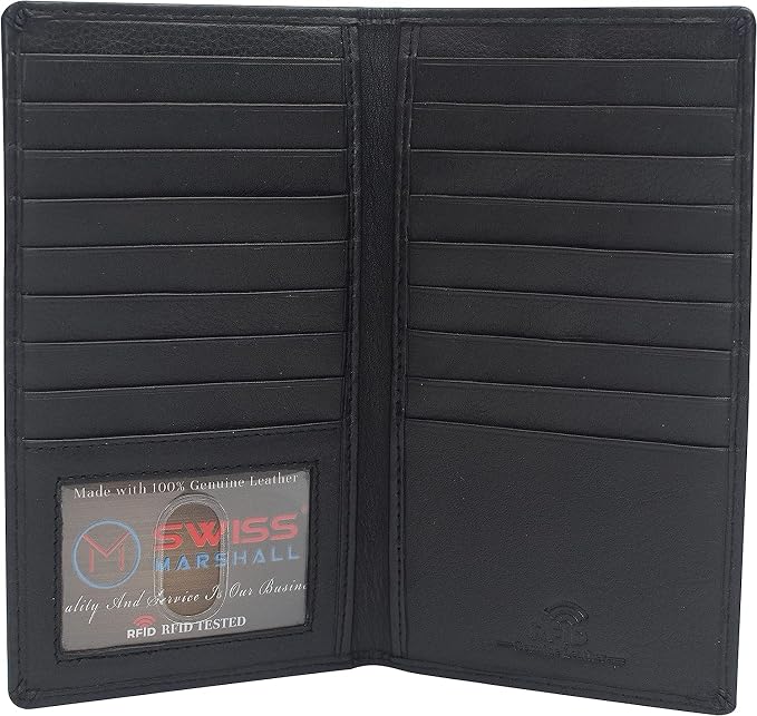 Marshal Bifold Leather RFID Blocking Wallet For Men & Women | Genuine Leather Holder With 19 Slots, 2 Bill Compartments & ID Window | For Credit/Debit Cards, Money & More (CN Black) by Marshalwallet