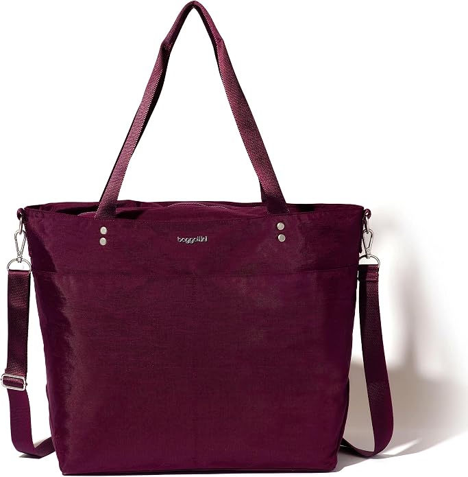 Baggallini Carryall Tote - Lightweight Nylon Zipper Top Weekender Travel Beach Bag w/Luggage Sleeve by baggallini