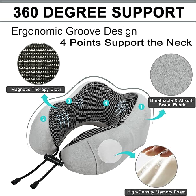 urnexttour Travel Pillow and Blanket Set Neck Pillow Airplane Foam Grey | 43x60 Inch Plane Blanket, Traveling Compact Storage Bag, Eye Mask, and Earplugs for Ultimate Flight Comfort, Women and Men - Image 4